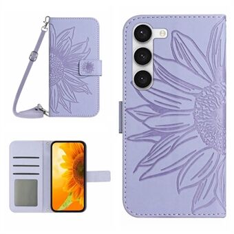 For Samsung Galaxy S23+ HT04 påtrykt Sunflower PU-skinnveske Stand Skin-Touch telefondeksel med skulderstropp