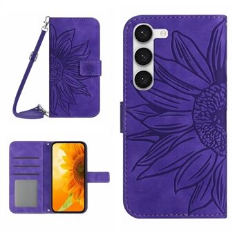 For Samsung Galaxy S23+ HT04 påtrykt Sunflower PU-skinnveske Stand Skin-Touch telefondeksel med skulderstropp