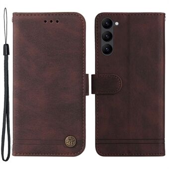 For Samsung Galaxy S23+ Flip Leather Wallet Case Stand Tremønster Metallknappelinjer påtrykt Hud-touch Anti-fall telefondeksel med stropp