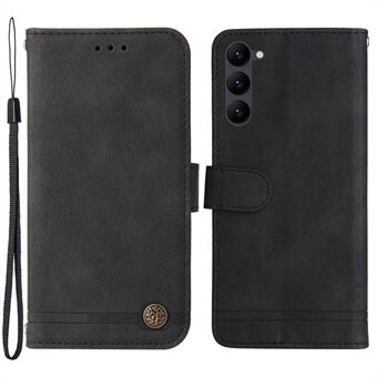 For Samsung Galaxy S23+ Flip Leather Wallet Case Stand Tremønster Metallknappelinjer påtrykt Hud-touch Anti-fall telefondeksel med stropp