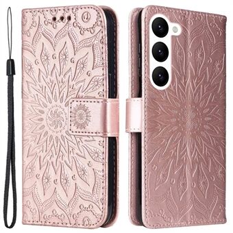 KT Imprinting Flower Series-1 for Samsung Galaxy S23+ Imprinted Sunflower Anti- Scratch PU Leather+TPU Case Stand Telefonlommebokdeksel med stropp