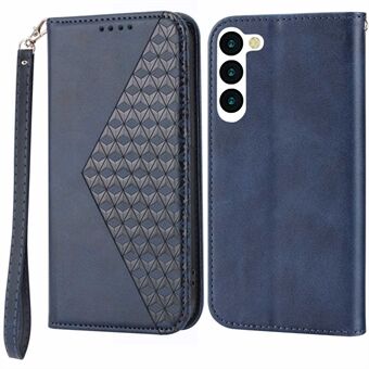 For Samsung Galaxy S23+ kalvetekstur påtrykt Rhombus PU-skinnveske Lommebok Folio Flip Stand med stropp