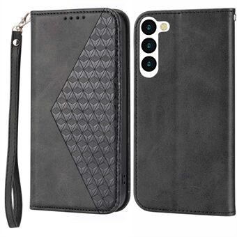 For Samsung Galaxy S23+ kalvetekstur påtrykt Rhombus PU-skinnveske Lommebok Folio Flip Stand med stropp