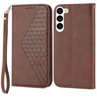 For Samsung Galaxy S23+ kalvetekstur påtrykt Rhombus PU-skinnveske Lommebok Folio Flip Stand med stropp