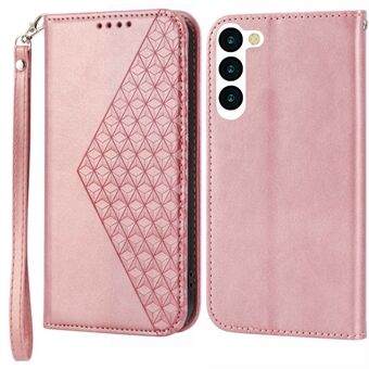 For Samsung Galaxy S23+ kalvetekstur påtrykt Rhombus PU-skinnveske Lommebok Folio Flip Stand med stropp