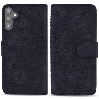 For Samsung Galaxy S23+ Fallsikkert Stand Shell, Imprint Flower Phone Cover Lommebokdesign Calf Texture Lærdeksel