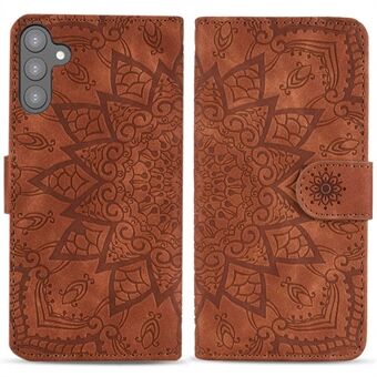 For Samsung Galaxy S23+ Fallsikkert Stand Shell, Imprint Flower Phone Cover Lommebokdesign Calf Texture Lærdeksel