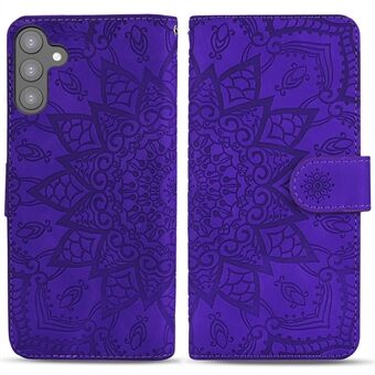 For Samsung Galaxy S23+ Fallsikkert Stand Shell, Imprint Flower Phone Cover Lommebokdesign Calf Texture Lærdeksel