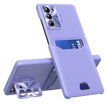 For Samsung Galaxy S23+ Kortholder Design PU-skinn+PC-telefonveske Metalllinseramme Kickstand-deksel