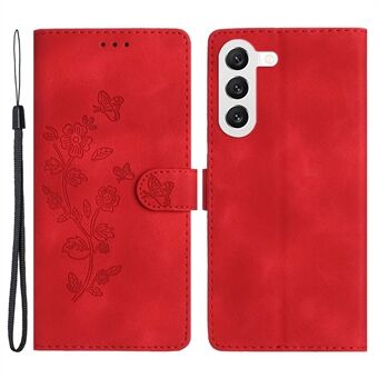 For Samsung Galaxy S23+ Flower Imprinted Anti-drop Shell Wallet Stand Leather Phone Case