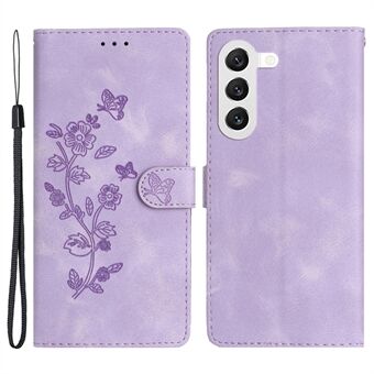 For Samsung Galaxy S23+ Flower Imprinted Anti-drop Shell Wallet Stand Leather Phone Case