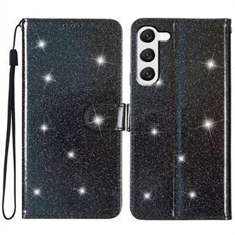 For Samsung Galaxy S23+ Anti-dråpe glitrende PU-skinnveske Folio Flip Stand Telefondeksel