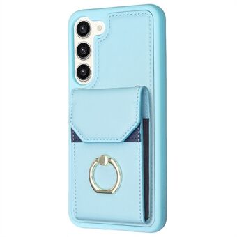 BF29 For Samsung Galaxy S23+ Telefonveske Kortholder Ring Stativ PU-lær+TPU-deksel