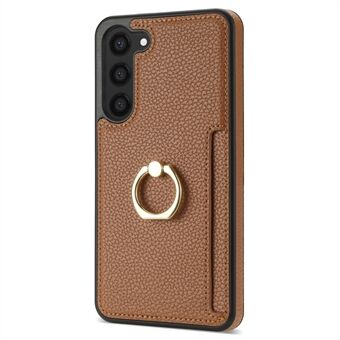 For Samsung Galaxy S23+ PU Leather belagt TPU-deksel med kortlomme og ringstøtte