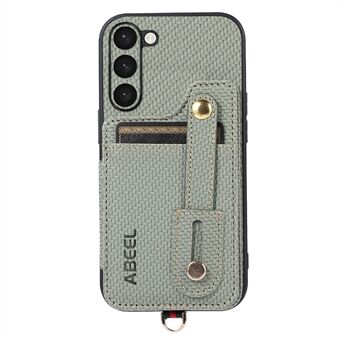 ABEEL stil 01 RFID-blokkerende kortspor mobildeksel for Samsung Galaxy S23+ horisontal fotstøtte karbonfiber teksturert PU+TPU-etui