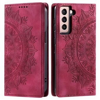 For Samsung Galaxy S23+ Etui med inngravert Mandala blomstermønster, laget av skinn med lommebok