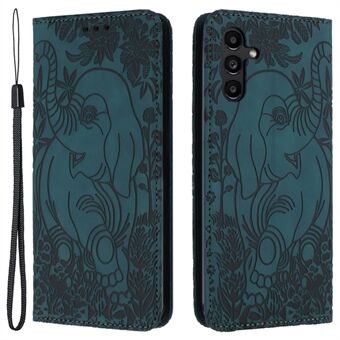 For Samsung Galaxy A54 5G-etui med elefantmønster, telefonlærdekselet med stropp