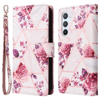 For Samsung Galaxy A54 5G-etui med håndleddsreim Lommebok-lærtelefonsdeksel Marmormønster