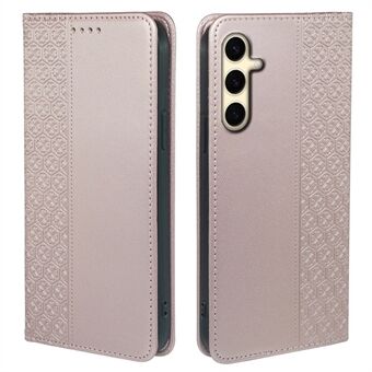 For Samsung Galaxy A54 5G etui i skinn med telefondeksel med trykk av lykkekløver og magnetisk lukking.