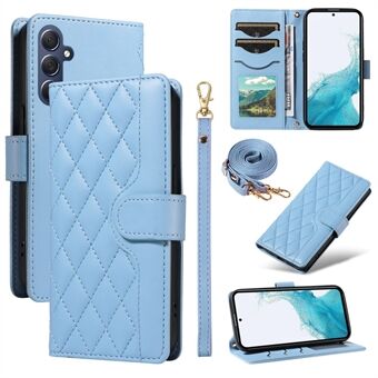 For Samsung Galaxy A54 5G Etui Lommebok Rhombus Lær Telefondeksel med Skulderrem, Håndleddsrem