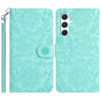 For Samsung Galaxy A54 5G Deksel Blomstermotiv Preget Lær Flip Lommebok Telefonetui med Håndleddsstropp