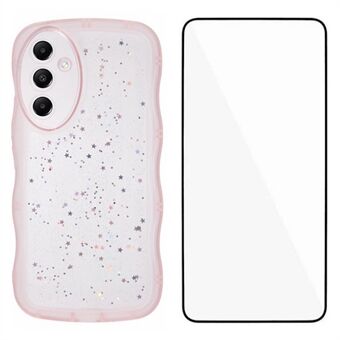 WANLONFENG JWT-serien for Samsung Galaxy A54 5G TPU-deksel Epoksy-telefondeksel Bølget kant med herdet glass