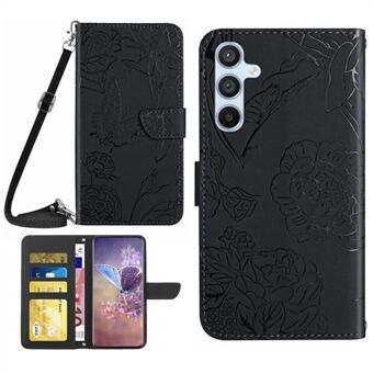 For Samsung Galaxy A54 5G HT03 Butterfly Flowers påtrykte lommebok telefonveske Skin-touch PU lær Flip Folio Stand Magnetisk deksel med skulderstropp