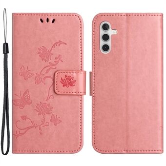 For Samsung Galaxy A54 5G lommebok PU-skinn telefonveske Robust Stand påtrykt sommerfuglblomstermønster smarttelefondeksel