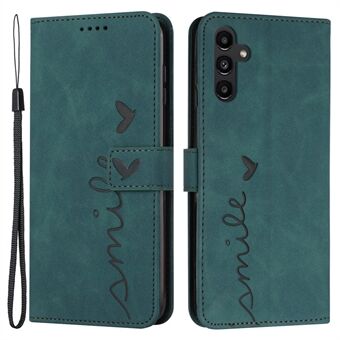 For Samsung Galaxy A54 5G Magnetic Flip Folio PU-lærlommebok telefonveske påtrykt hjerteform Skin-touch Feeling Stand Cover med stropp