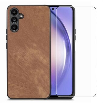 ENKAY HAT Prince For Samsung Galaxy A54 5G Retro PU-skinn+PC-telefonveske med høy aluminium-silisiumglassfilm