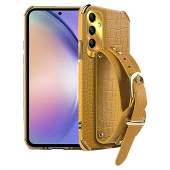 For Samsung Galaxy A54 5G-etui av PU-skinn + TPU, 6D-elektroplatering, telefonfutteral med håndleddsrem.