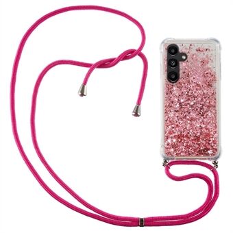 For Samsung Galaxy A54 5G Etui med glitter i rasksand TPU-hjørner, puter for beskyttelse av telefonen med snor.