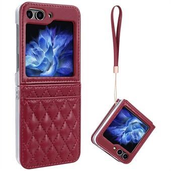 For Samsung Galaxy Z Flip5 5G Etui med Stropp Kortspor PU+PC Telefondeksel Innebygd Herdet Glass Bakfilm