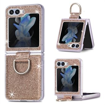 For Samsung Galaxy Z Flip5 5G Glitter Telefonveske PU-skinnbelagt PC-deksel med Rhinestone Decor Finger Ring