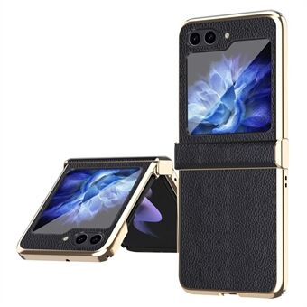 For Samsung Galaxy Z Flip5 5G Anti-Fingeravtrykk telefonveske Litchi Texture Metallramme PU-skinn + PC-deksel