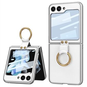 GKK For Samsung Galaxy Z Flip5 5G Ring Kickstand Case PU Lær PC-telefondeksel med liten skjermfilm