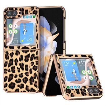 For Samsung Galaxy Z Flip5 5G Leopard-mønster telefonveske PU-skinn + PC galvaniseringsdeksel