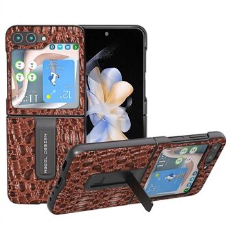 ABEEL For Samsung Galaxy Z Flip5 5G Kickstand Bakdeksel Ekte kuskinn+PC Canopy Texture Telefonveske