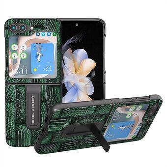 ABEEL For Samsung Galaxy Z Flip5 5G Mahjong Texture Kickstand Cover Ekte kuskinn+PC-telefonveske