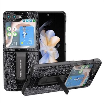 ABEEL For Samsung Galaxy Z Flip5 5G Crocodile Texture Kickstand Cover Ekte kuskinn+PC-telefonveske