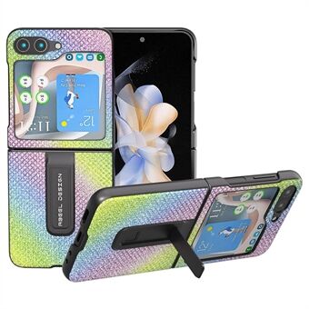 ABEEL For Samsung Galaxy Z Flip5 5G Rhinestone tekstur Bakdeksel PU-lær + PC-støttebeis Mobildeksel