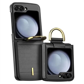 GKK Anti-Fall Telefondeksel for Samsung Galaxy Z Flip5 5G Hard PC+PU Kortholder Telefonskall med Ring Kickstand