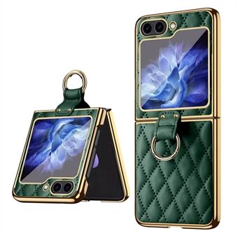 For Samsung Galaxy Z Flip5 5G PU Leather Coated PC Telefonveske Ring Kickstand Cover med Herdet Glassfilm