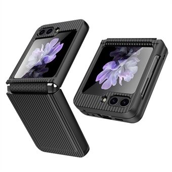 For Samsung Galaxy Z Flip5 5G Case Bagasjeveske Stripet Design Telefondeksel med lite skjermbeskyttelsesfilm.