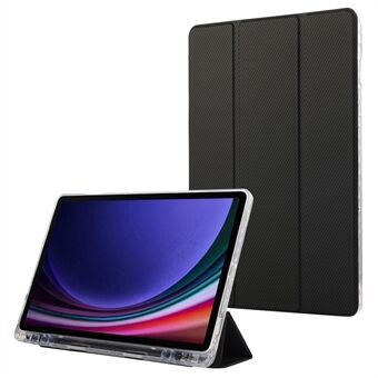 For Samsung Galaxy Tab S9 / S9 FE Etui Tri-Fold Stativ Smart Auto / Vekke Lær Tablet Deksel Karbonfibertekstur