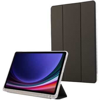 For Samsung Galaxy Tab S9 / S9 FE Etui Tri-Fold Stativ Smart Auto / Wake Læretrekk til Nettbrett Karbonfiber Tekstur