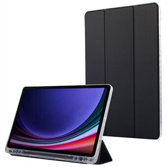 For Samsung Galaxy Tab S9 / S9 FE Etui Trekk i Tre Stand Smart Auto / Våkne Lærbrettdeksel Karbonfiber Tekstur