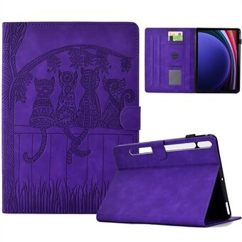 For Samsung Galaxy Tab S9 Etui Katter Preget PU Lær Kortspor Nettbrettdeksel