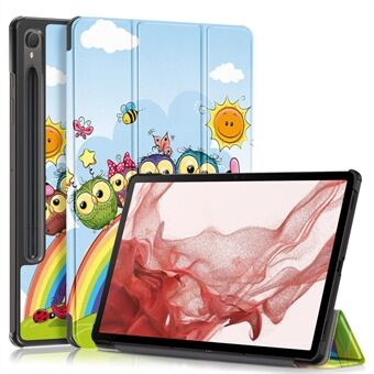 For Samsung Galaxy Tab S9 11-tommers SM-X710, SM-X716B, SM-X718U, Mønstertrykk Lærnettbrettfutteral med Trifold-stativ Smart deksel.