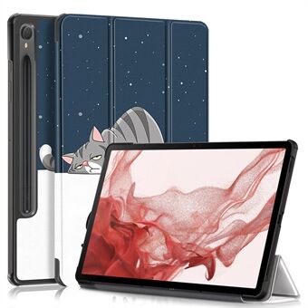 For Samsung Galaxy Tab S9 11-tommers SM-X710, SM-X716B, SM-X718U Mønstertrykket lærnettbrettfutteral med trefoldet stativ og smart deksel.